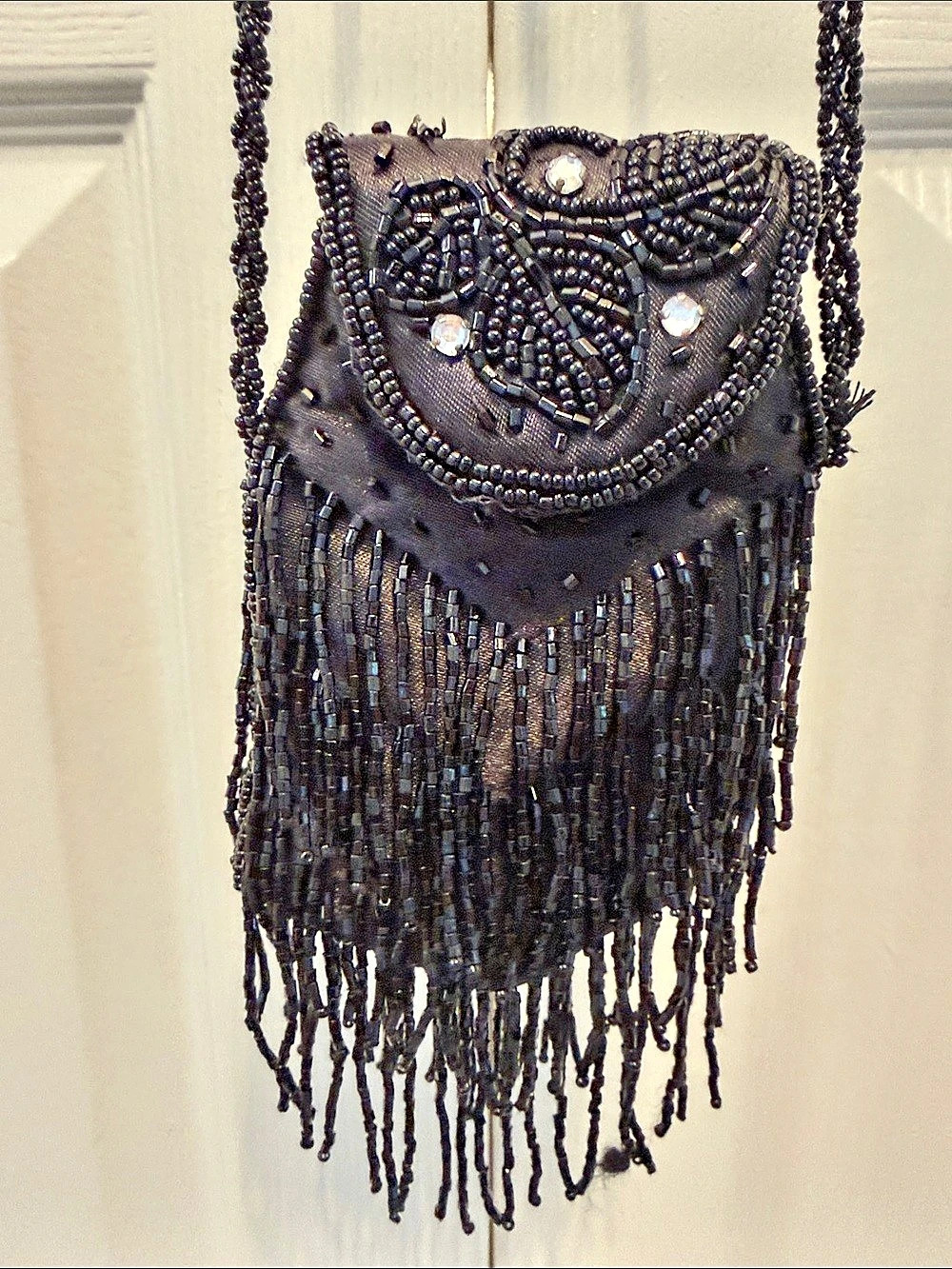 Black Beaded Fringe Crossbody Bag